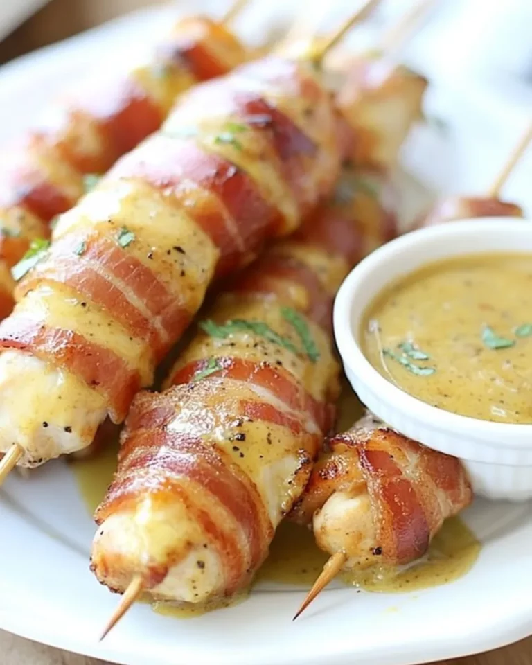 Bacon-Wrapped Chicken Skewers with Honey Mustard Dipping Sauce