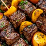 Homemade Balsamic Peach Steak Kebabs recipe photo