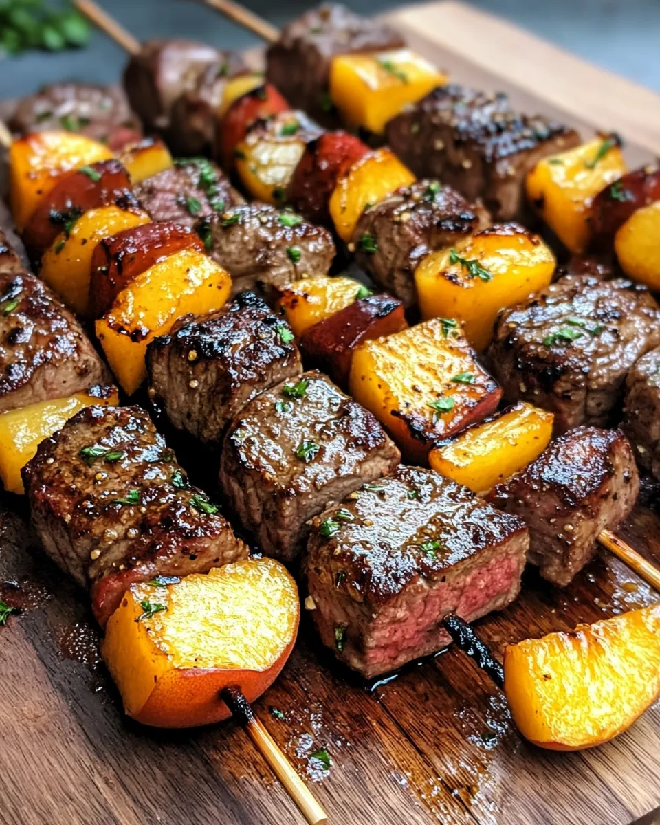 Classic Balsamic Peach Steak Kebabs dish photo