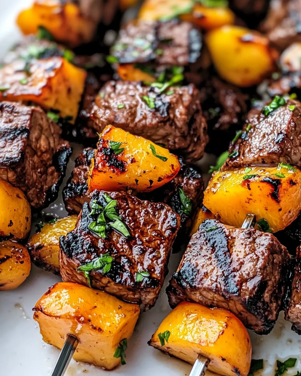 Easy Balsamic Peach Steak Kebabs food shot