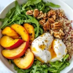 Homemade Peach Burrata Grain Bowls (Arugula) recipe photo