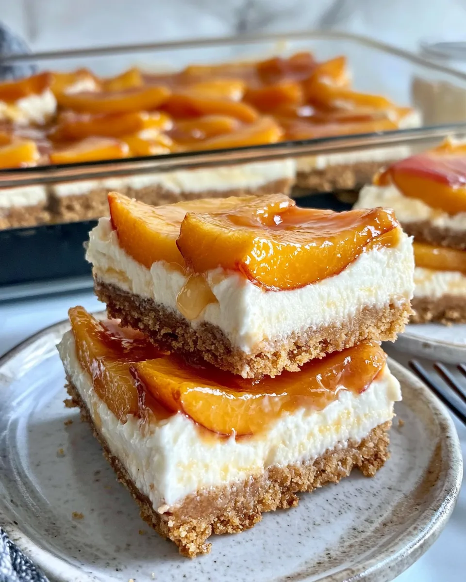 Homemade Peach Cobbler Cheesecake Icebox Bars photo
