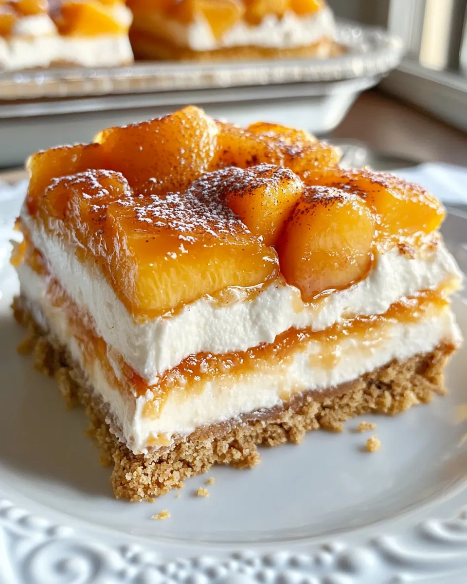 Easy Peach Cobbler Cheesecake Icebox Bars recipe photo