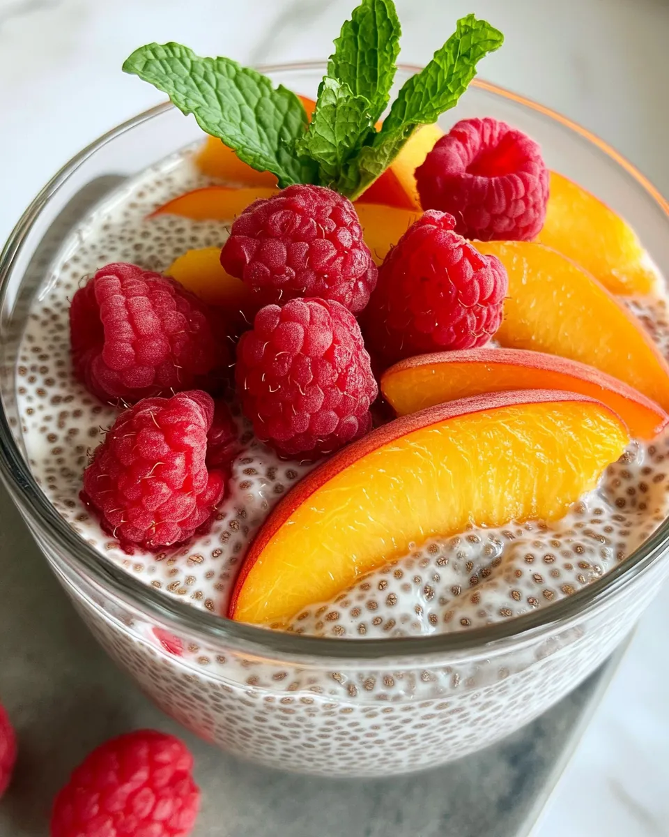 Delicious Peach Melba Chia-Seed Pudding food shot