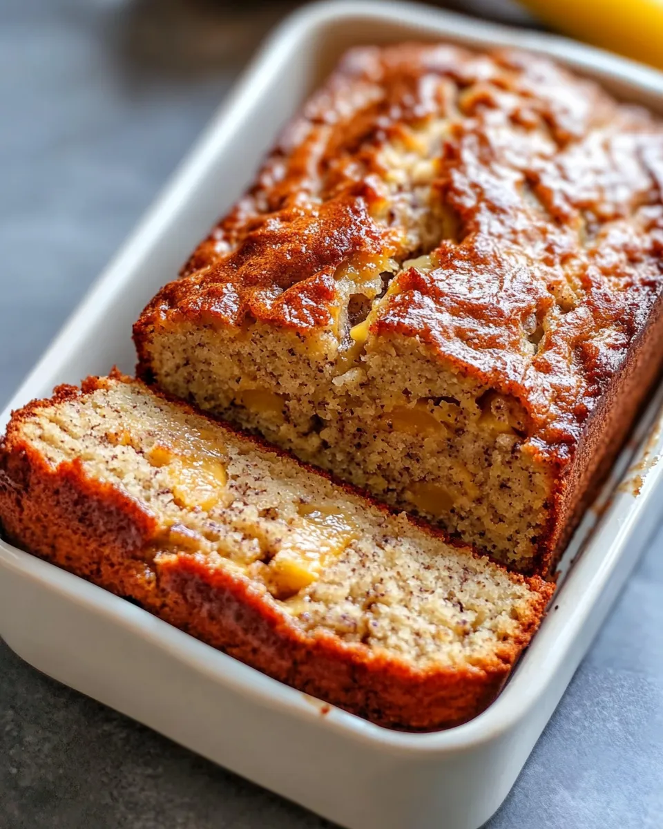 Delicious Spiced Peach & Banana Breakfast Loaf food shot