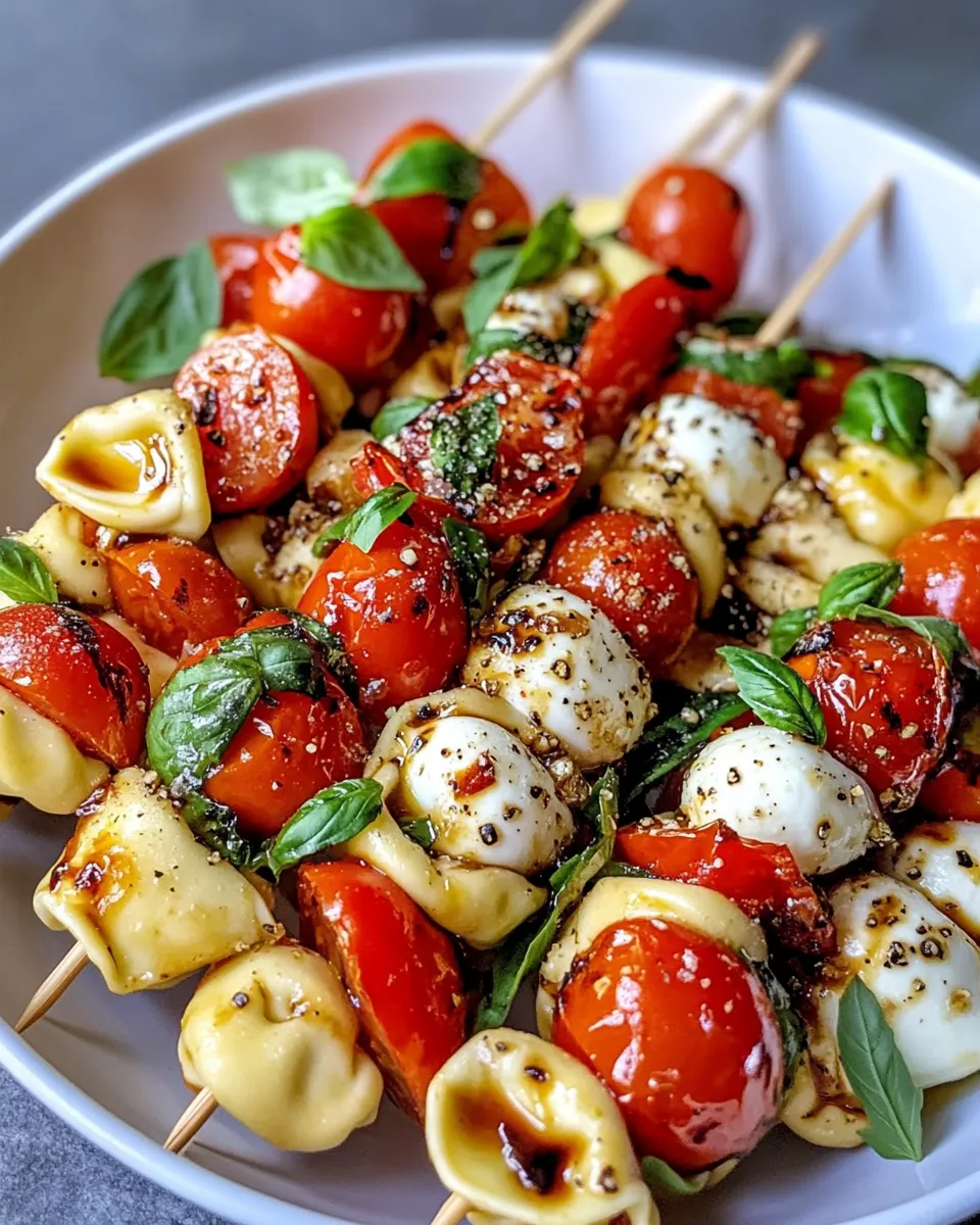 Easy Caprese Tortellini Skewers food shot