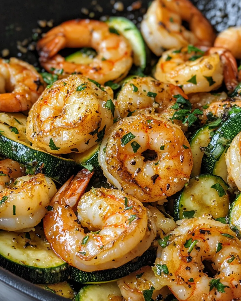 Delicious Garlic-Butter Shrimp & Zucchini Skillet food shot