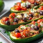 Homemade Greek-Style Stuffed Zucchini Boats (Feta, Olives) dish photo