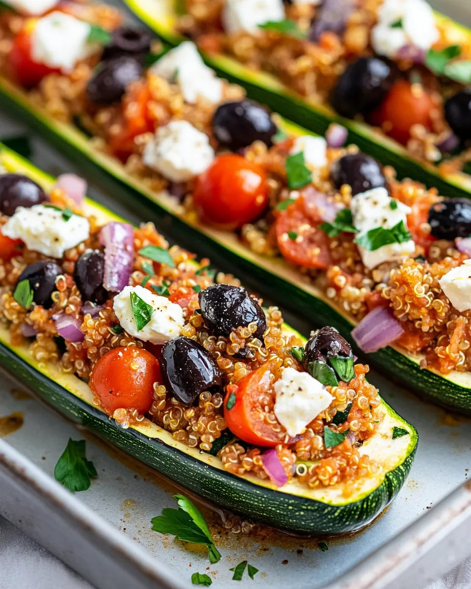Classic Greek-Style Stuffed Zucchini Boats (Feta, Olives) recipe image