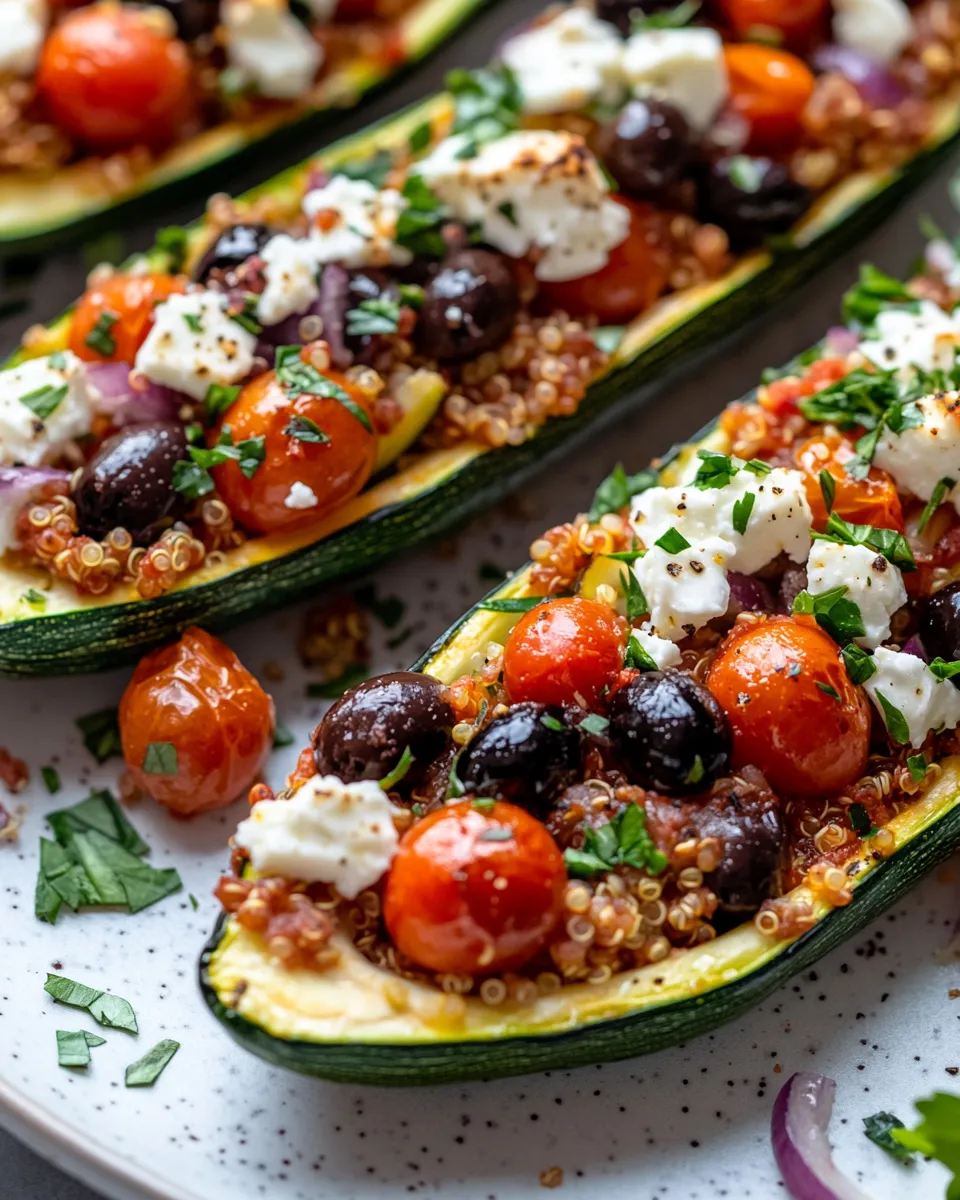 Easy Greek-Style Stuffed Zucchini Boats (Feta, Olives) food shot