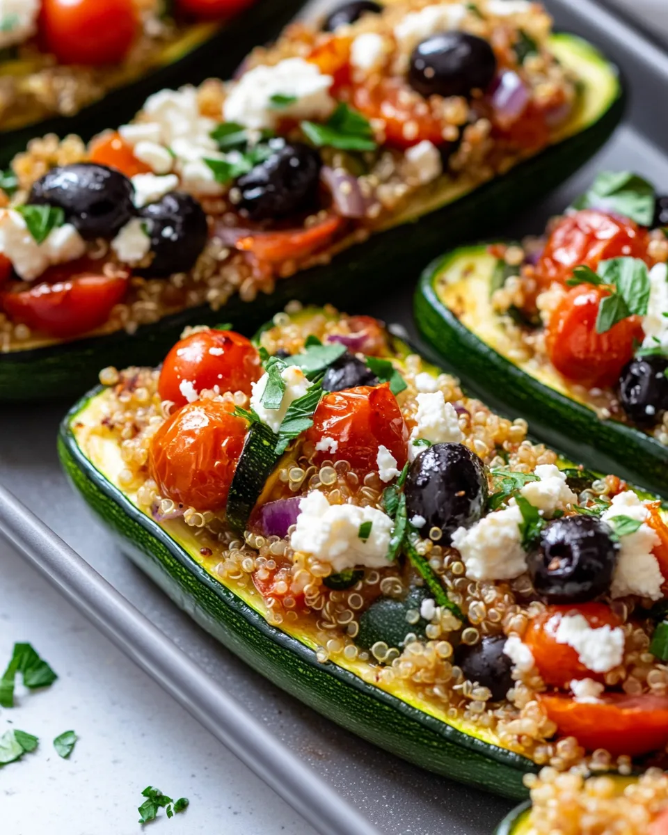 Delicious Greek-Style Stuffed Zucchini Boats (Feta, Olives) plate image