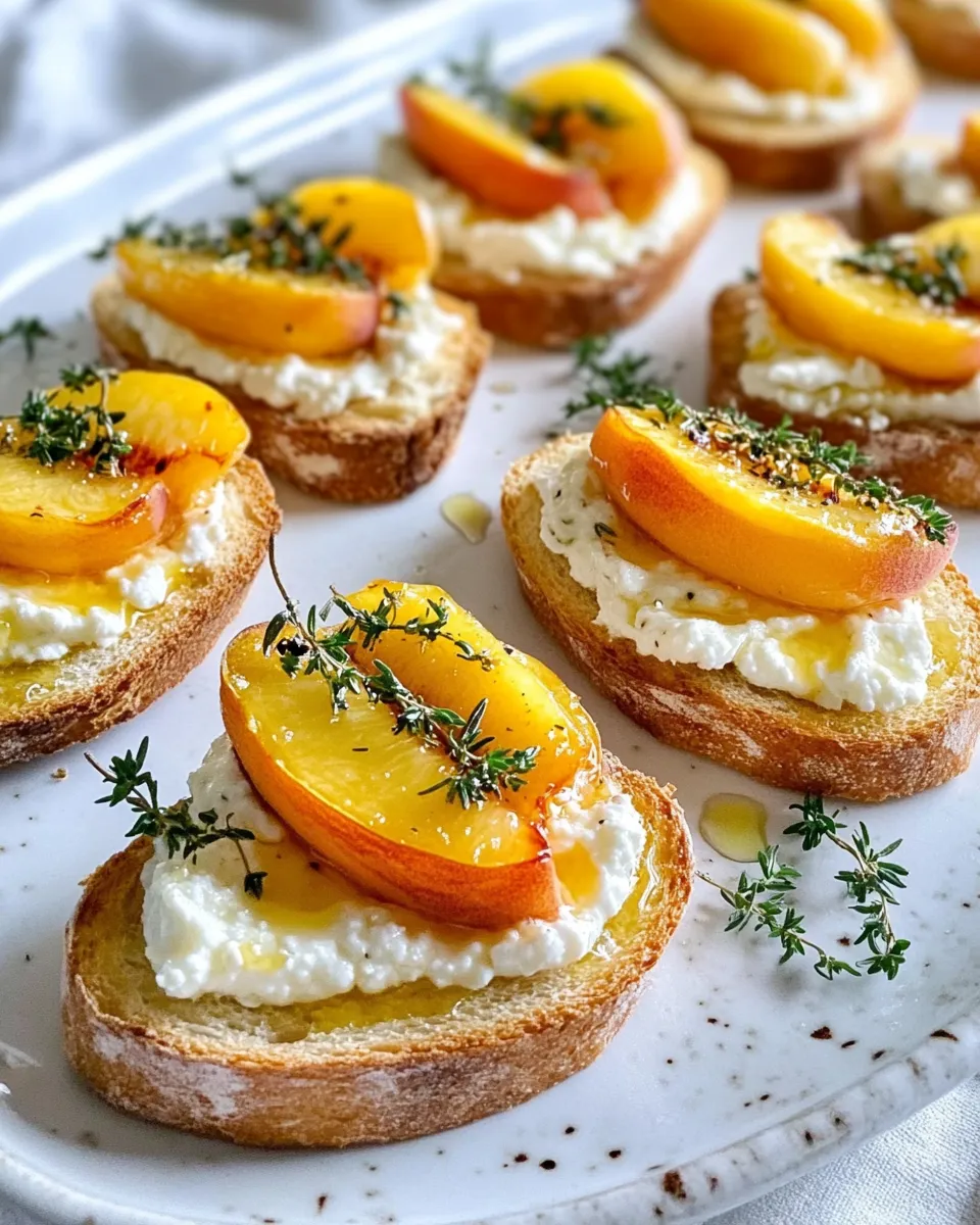 Fresh Honey-Roasted Peach Crostini with Thyme food shot
