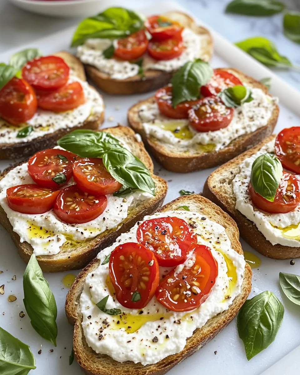 Fresh Hot-Honey Tomato Ricotta Toasts dish photo