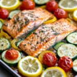 Homemade Lemon-Herb Zucchini Sheet-Pan Salmon dish photo