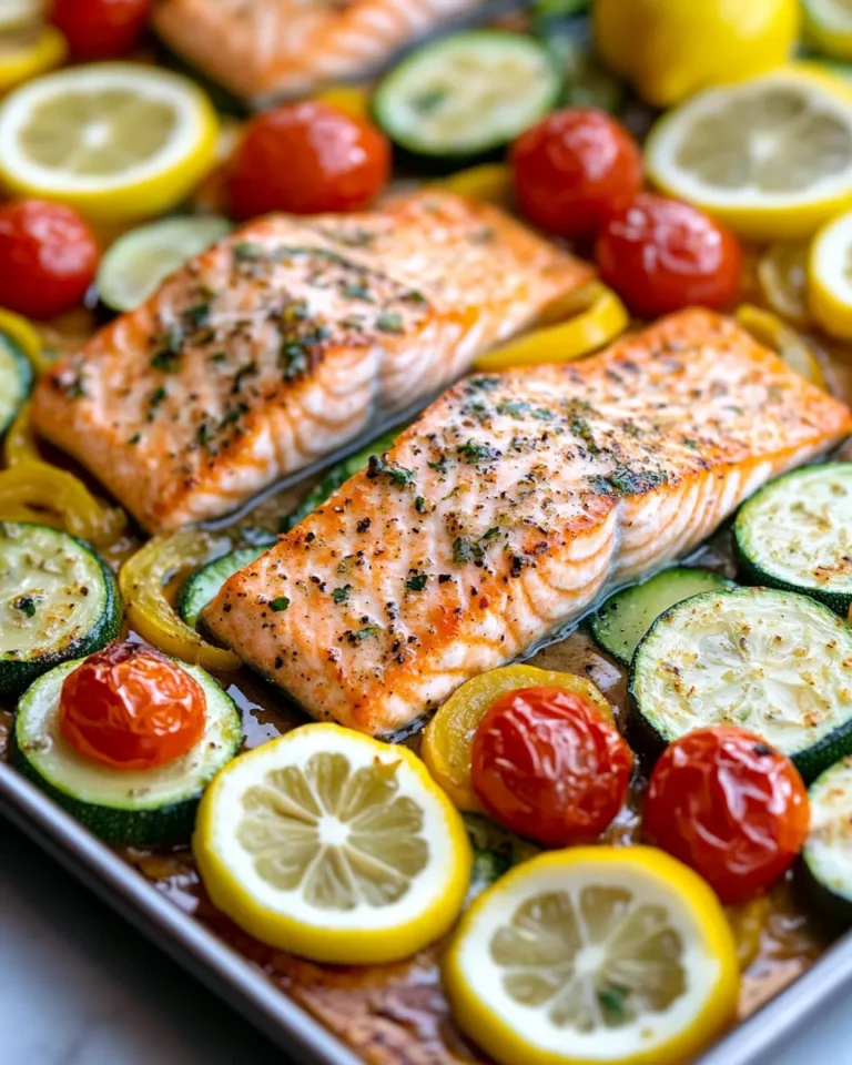 Homemade Lemon-Herb Zucchini Sheet-Pan Salmon dish photo