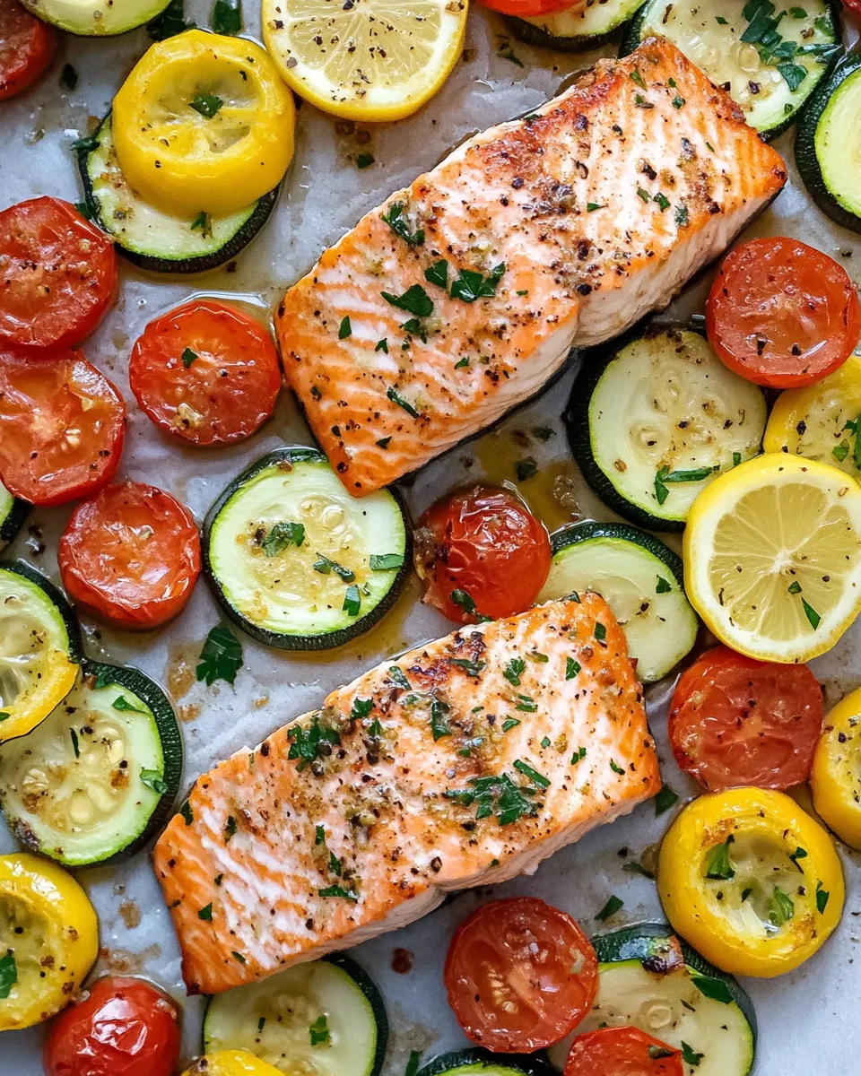 Classic Lemon-Herb Zucchini Sheet-Pan Salmon recipe image