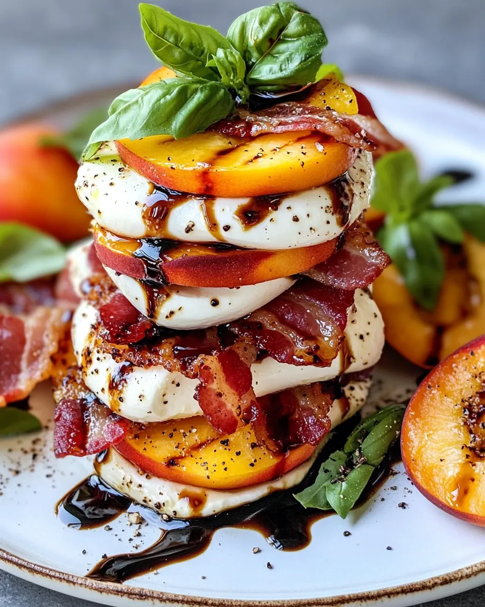 Easy Peach-Caprese Tower Stacks (Balsamic) food shot