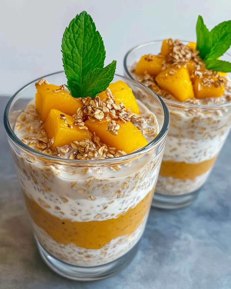 Easy Peach-Ginger Overnight Oats Parfait food shot