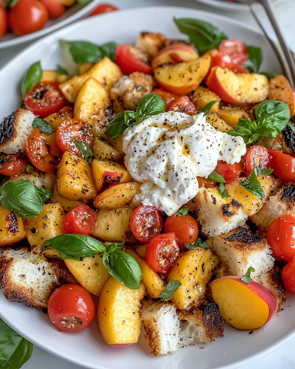 Homemade Peach Burrata Panzanella (Grilled) recipe photo