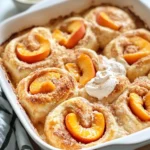 Delicious Peach Cobbler Cinnamon-Roll Bake food shot