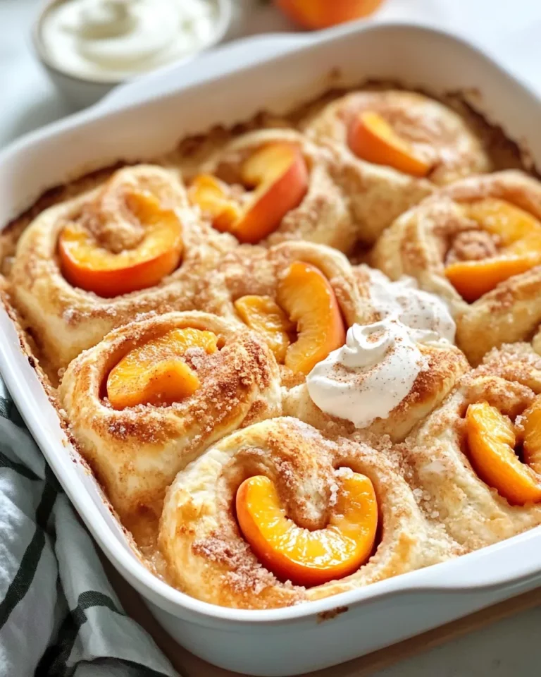 Delicious Peach Cobbler Cinnamon-Roll Bake food shot