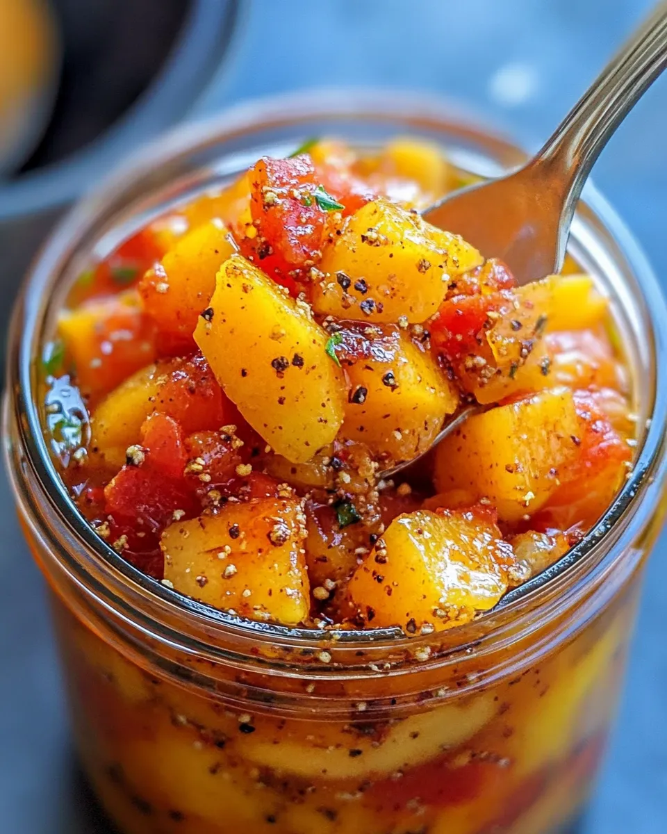 Delicious Pickled Pepper & Peach Chutney (Charcuterie) food shot