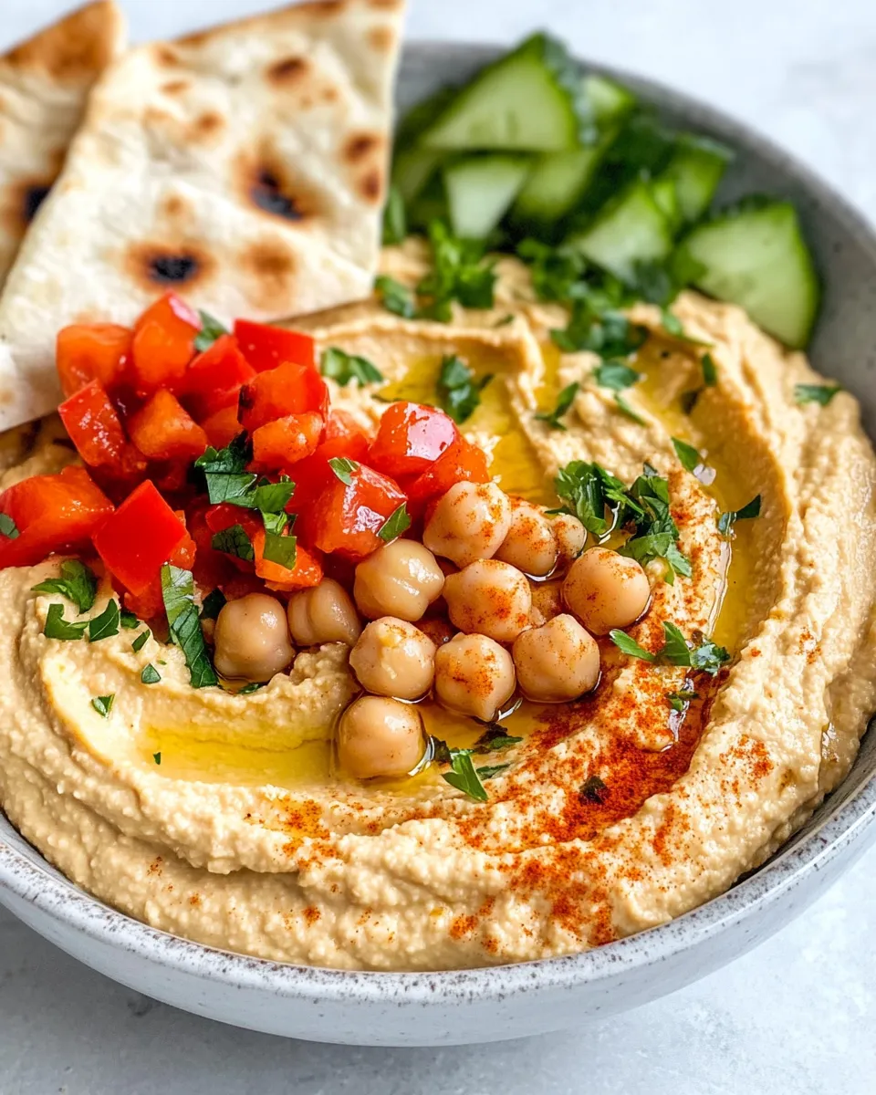 Homemade Roasted Sweet-Pepper Hummus Plate photo