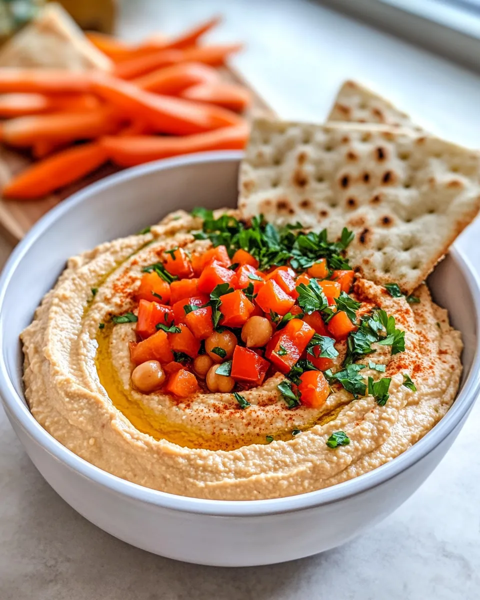 Easy Roasted Sweet-Pepper Hummus Plate recipe photo