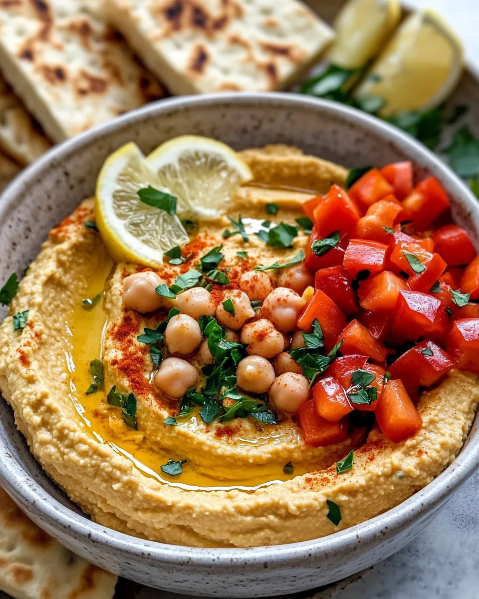 Delicious Roasted Sweet-Pepper Hummus Plate dish photo