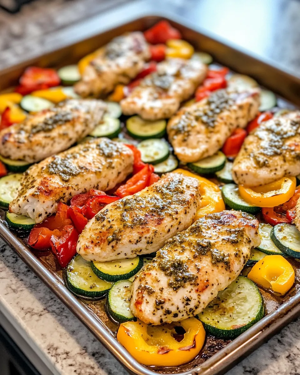 Easy Sheet-Pan Pesto Chicken & Zucchini Rounds food shot