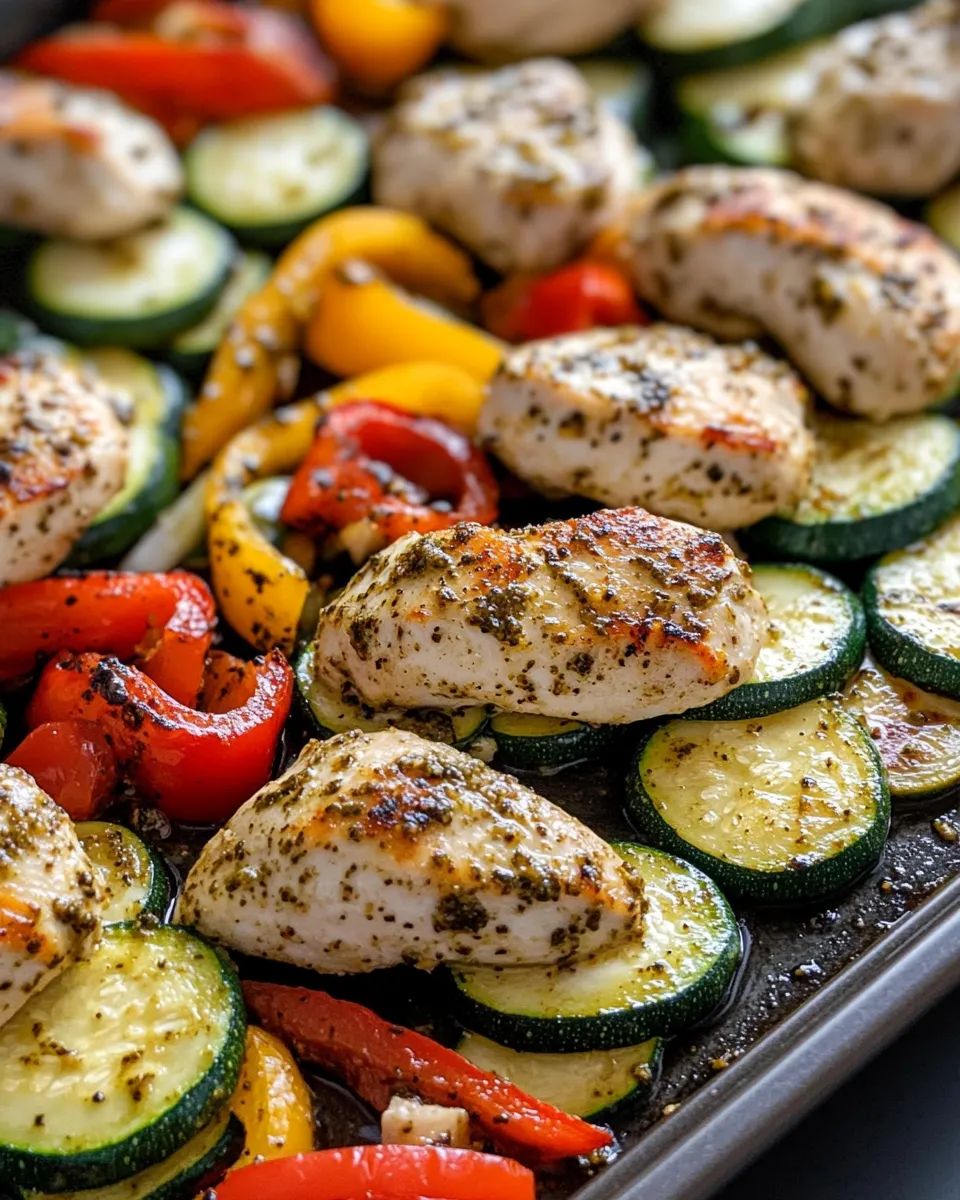 Delicious Sheet-Pan Pesto Chicken & Zucchini Rounds plate image