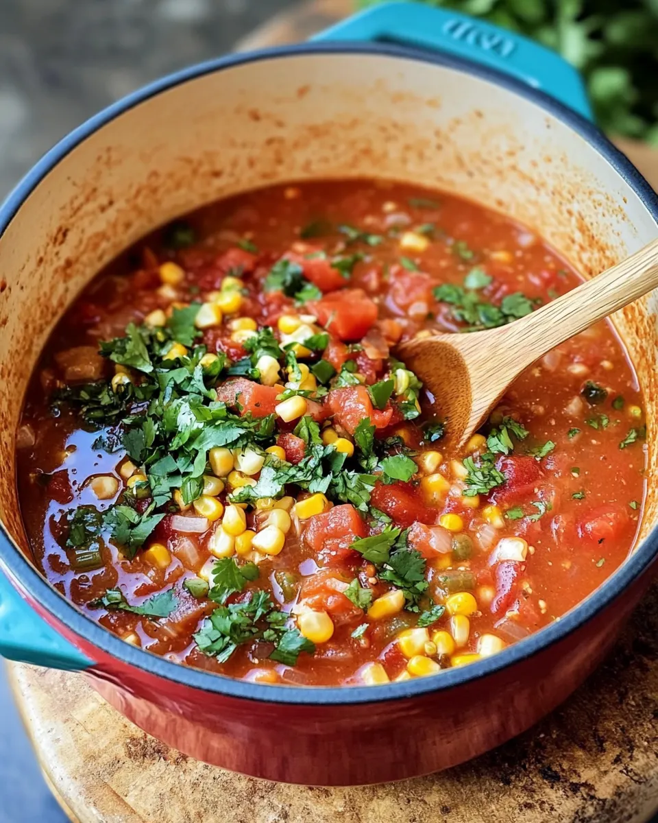 Delicious Smoky Tomato & Corn Chowder food shot