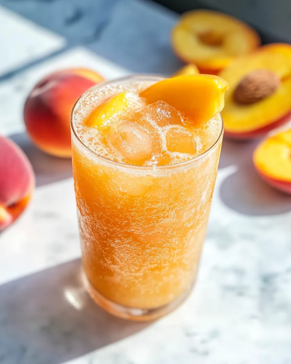 Delicious Sparkling Frozen Peach Bellini Mocktail photo
