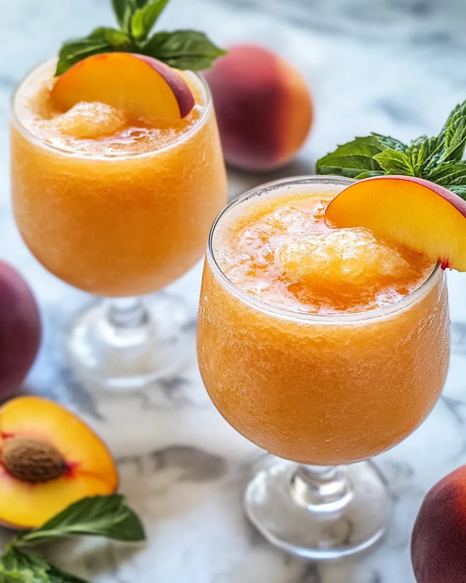 Easy Sparkling Frozen Peach Bellini Mocktail recipe image