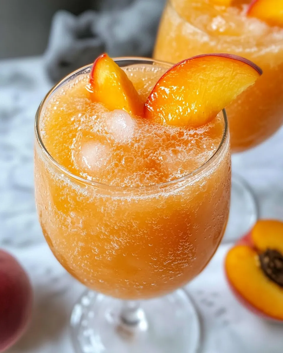 Homemade Sparkling Frozen Peach Bellini Mocktail dish photo