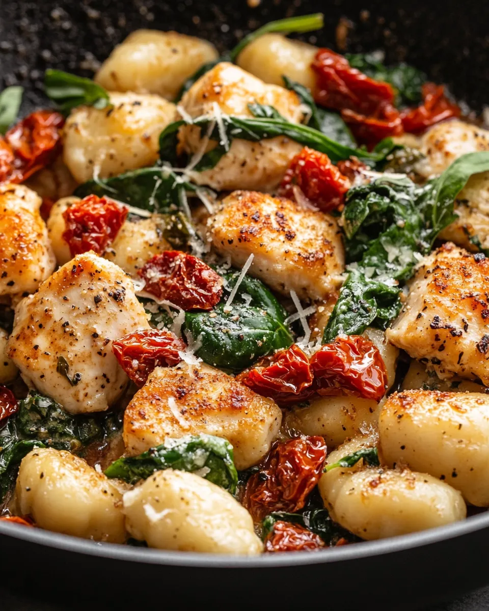 Delicious Sun-Dried Tomato Chicken Gnocchi Skillet food shot