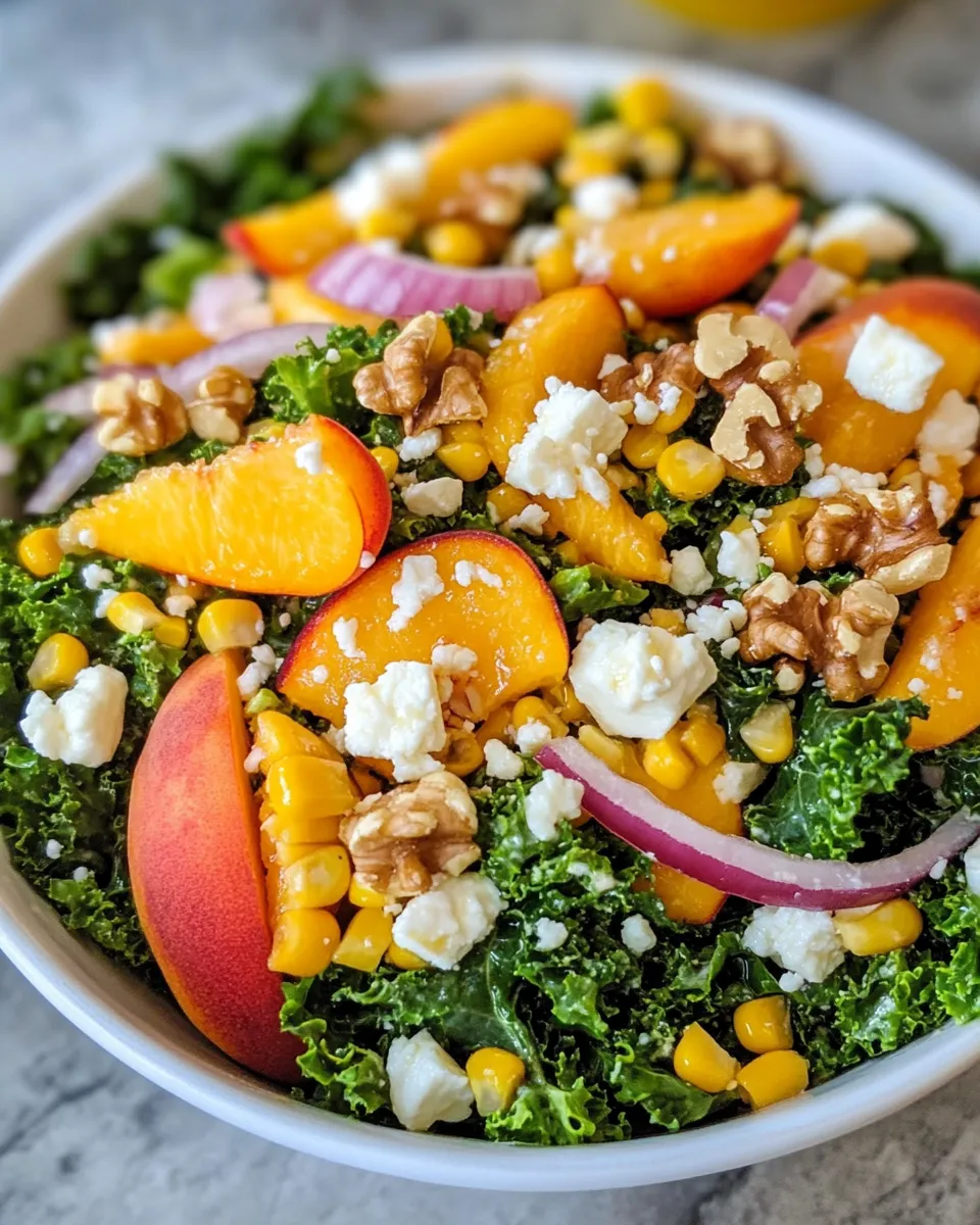 Easy Sweet-Corn & Peach Kale Salad food shot