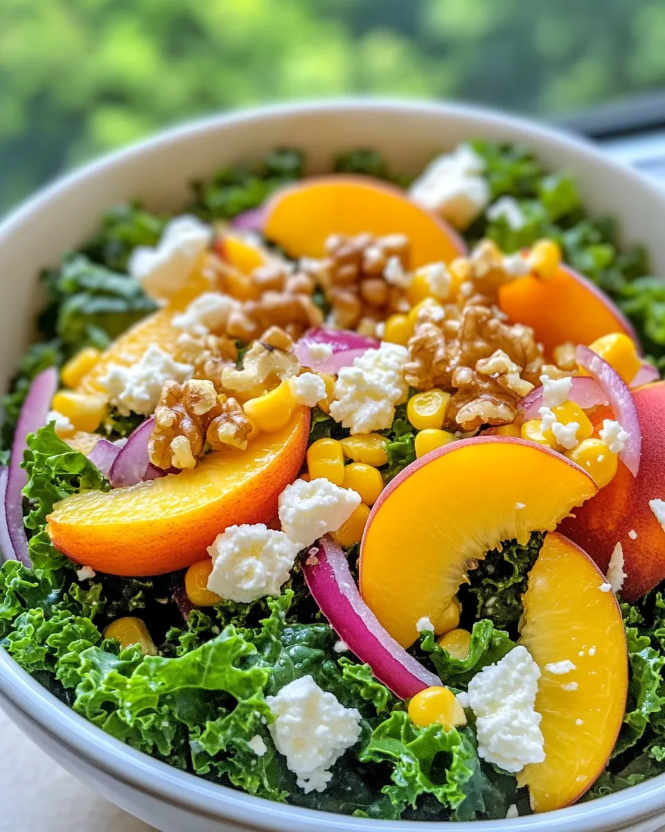 Delicious Sweet-Corn & Peach Kale Salad plate image