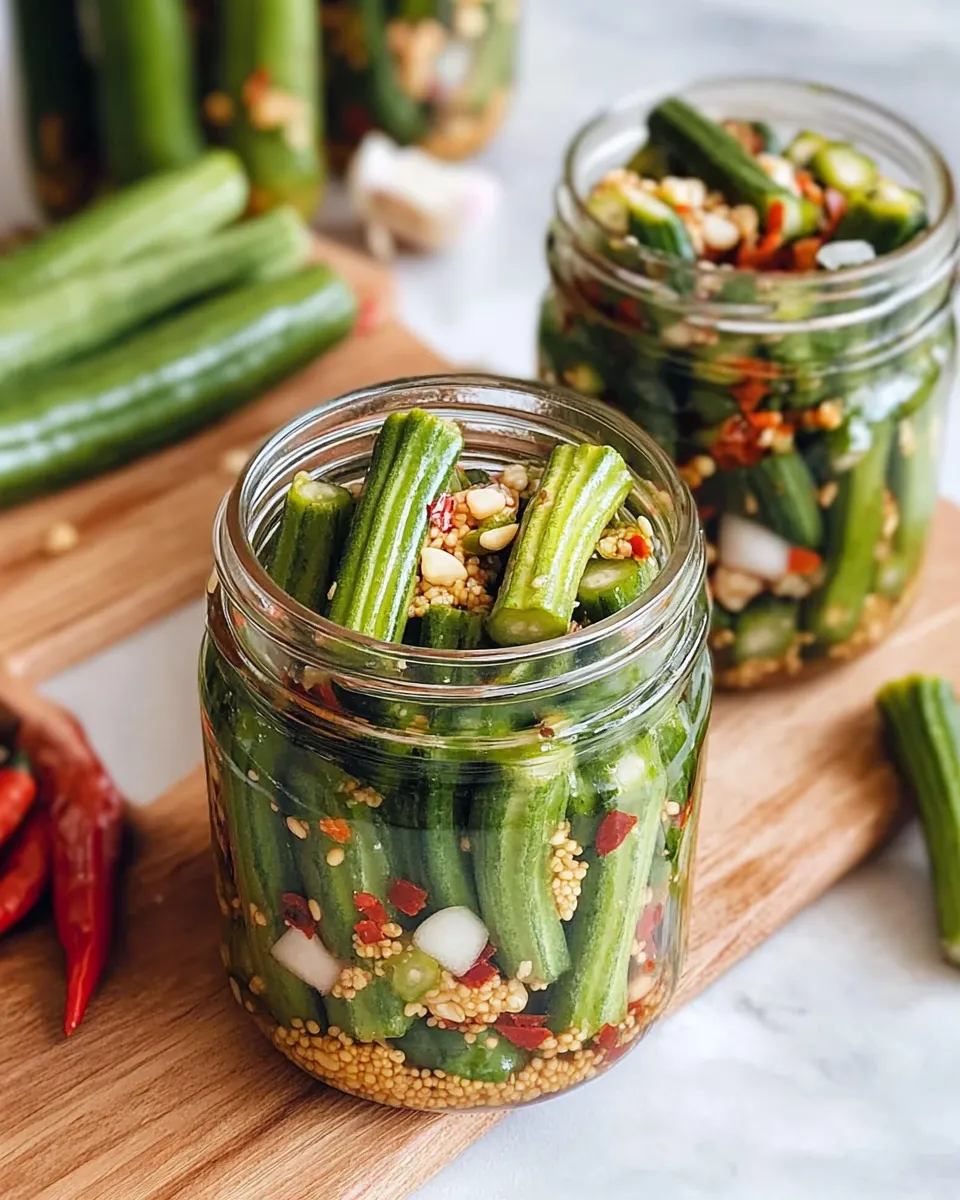 Delicious Sweet-Heat Pickled Okra shot