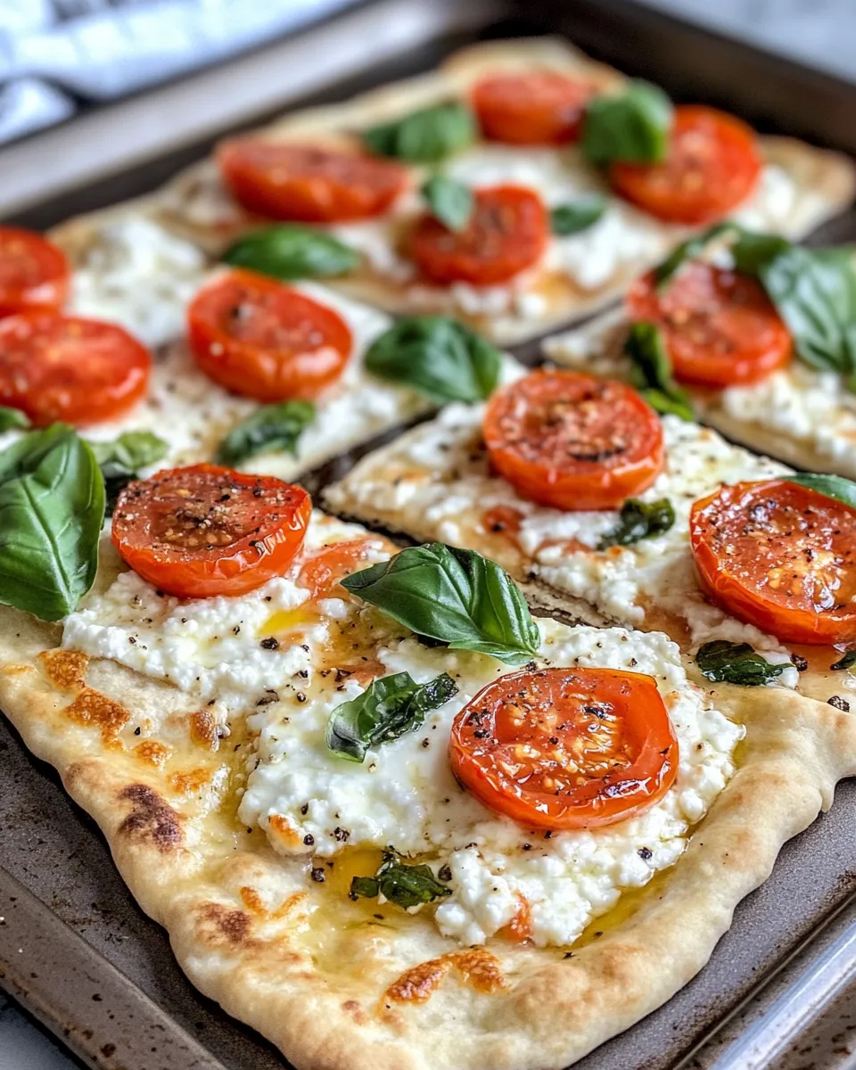 Easy Tomato-Basil Cottage-Cheese Flatbread dish photo