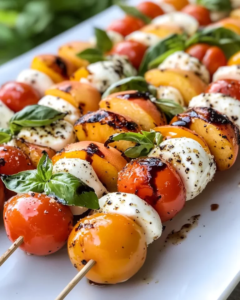 Delicious Tomato-Peach Caprese Skewers food shot