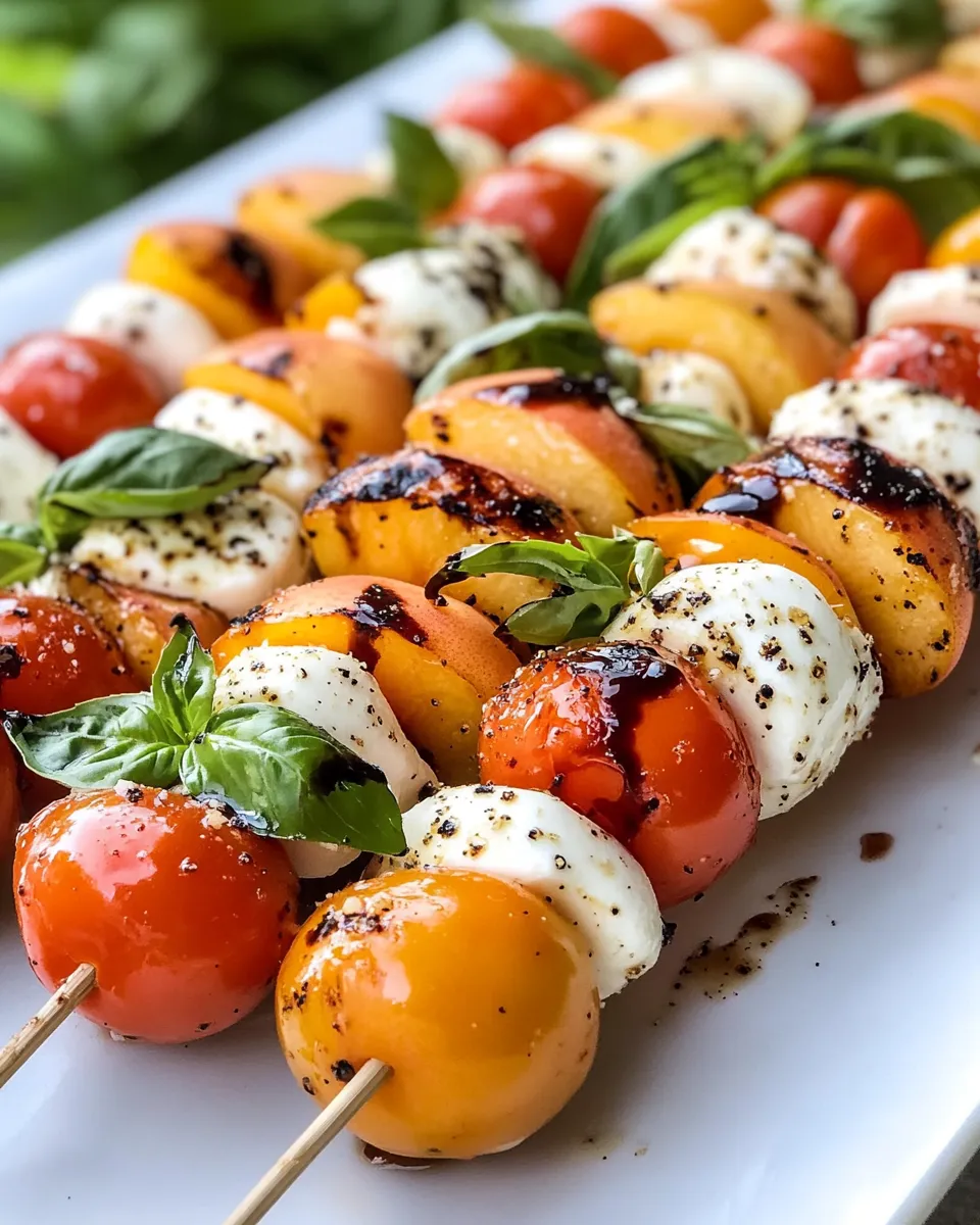 Delicious Tomato-Peach Caprese Skewers food shot