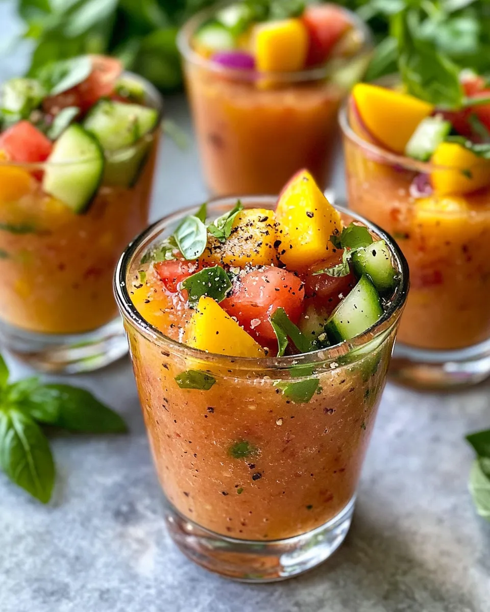 Easy Tomato-Peach Gazpacho Shooter Cups recipe photo