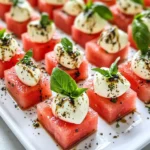 Delicious Watermelon Caprese Party Bites food shot