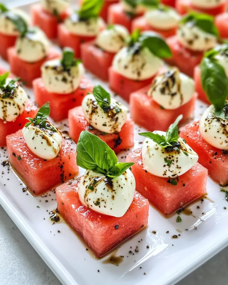 Delicious Watermelon Caprese Party Bites food shot