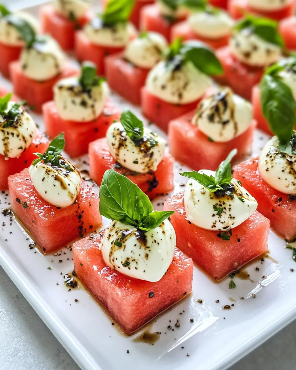 Delicious Watermelon Caprese Party Bites food shot