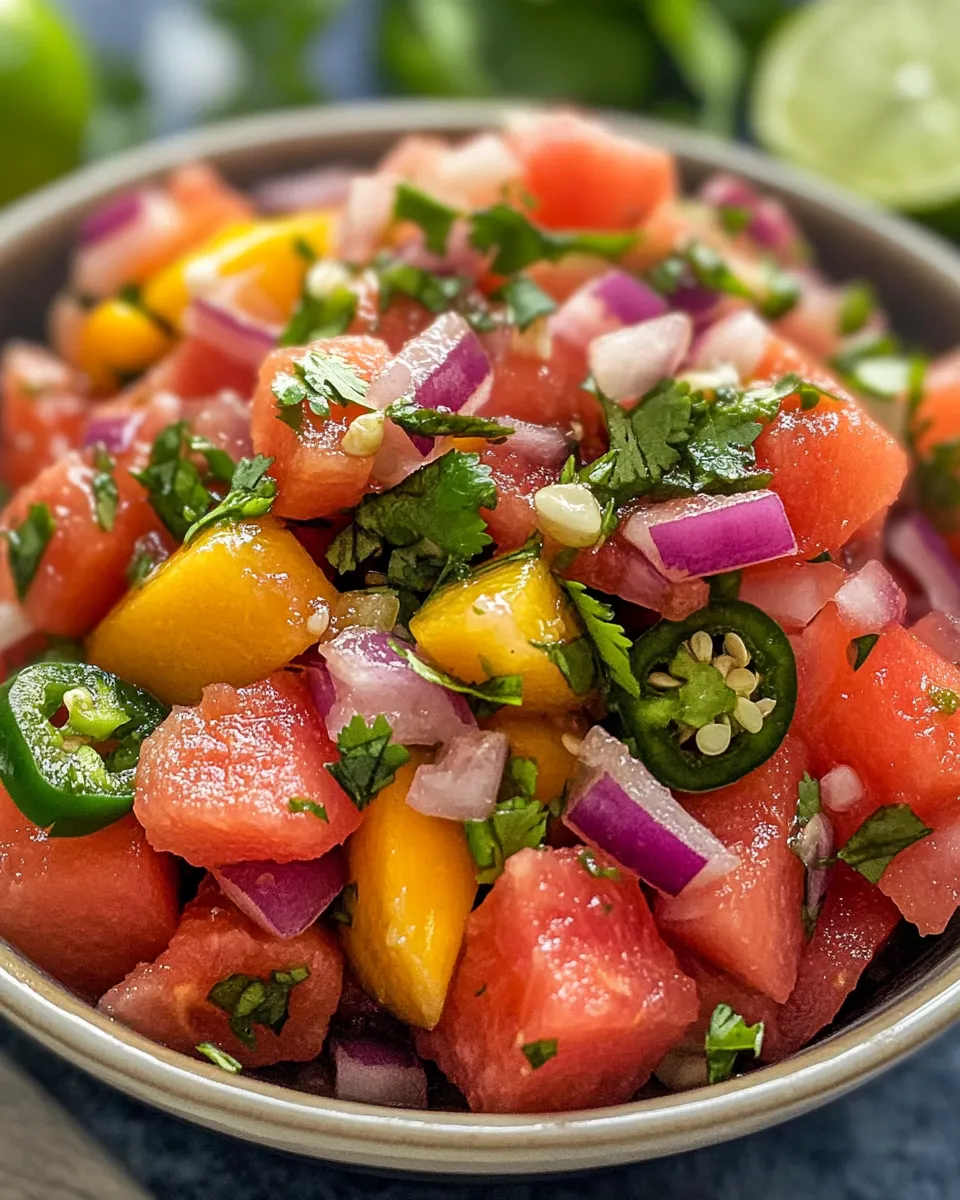 Delicious Watermelon & Peach Salsa Fresca food shot