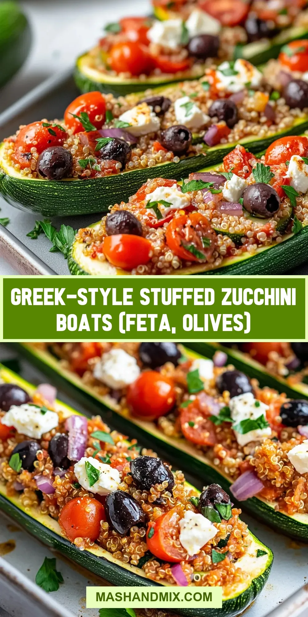 Easy Greek-Style Stuffed Zucchini Boats (Feta, Olives) Recipe