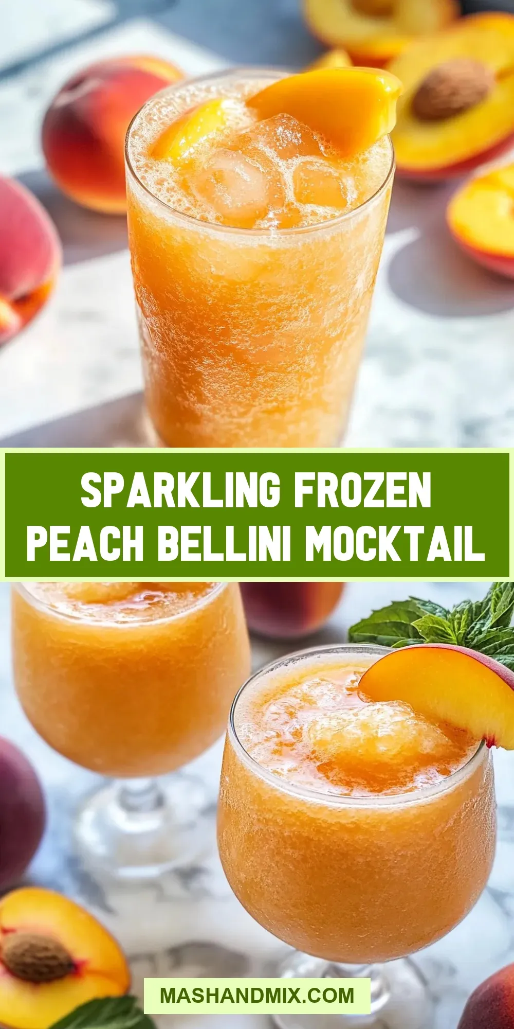 How To Make The Best Sparkling Frozen Peach Bellini Mocktail