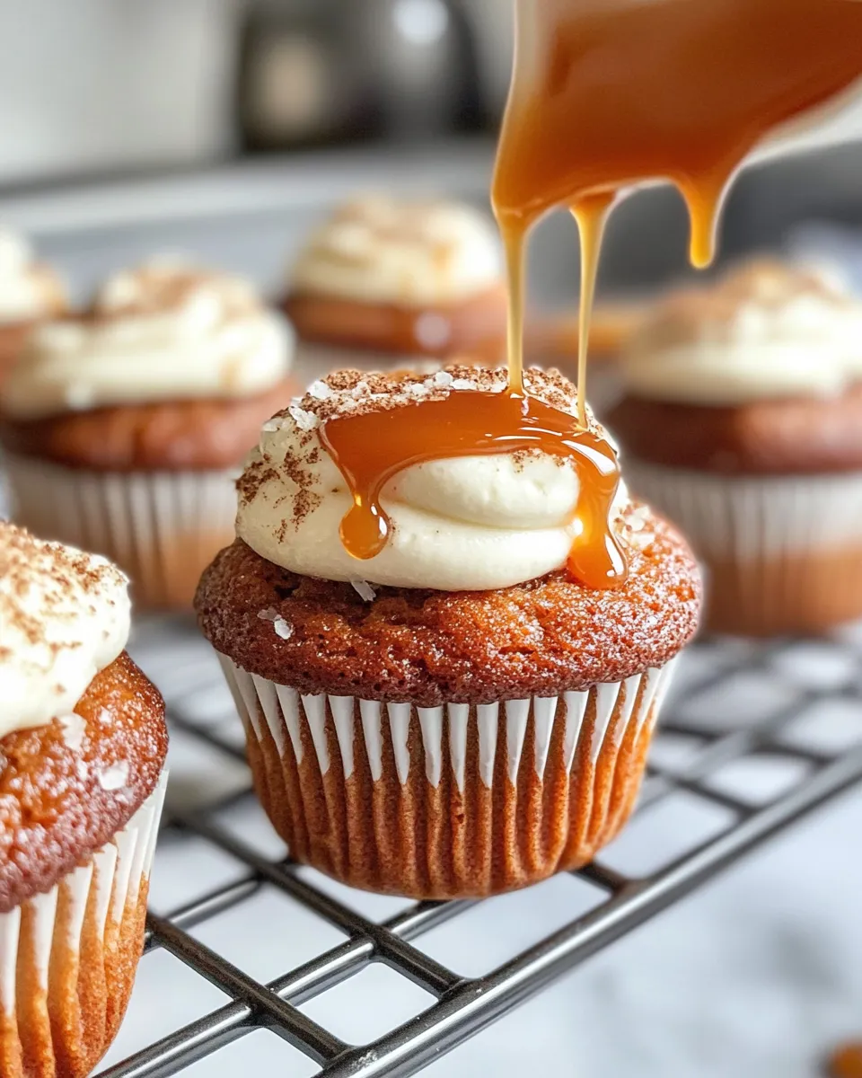 Delicious Apple Cider Caramel Cupcakes food shot